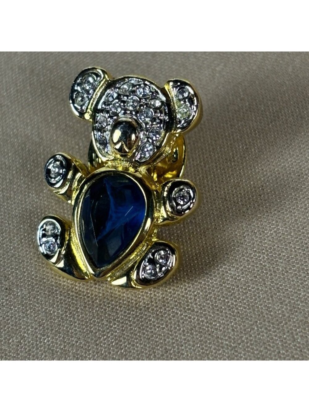 VTG Tiny Koala Jewelry Brooch Gold Tone Blue Rhinestone Cute Animal Pin C46